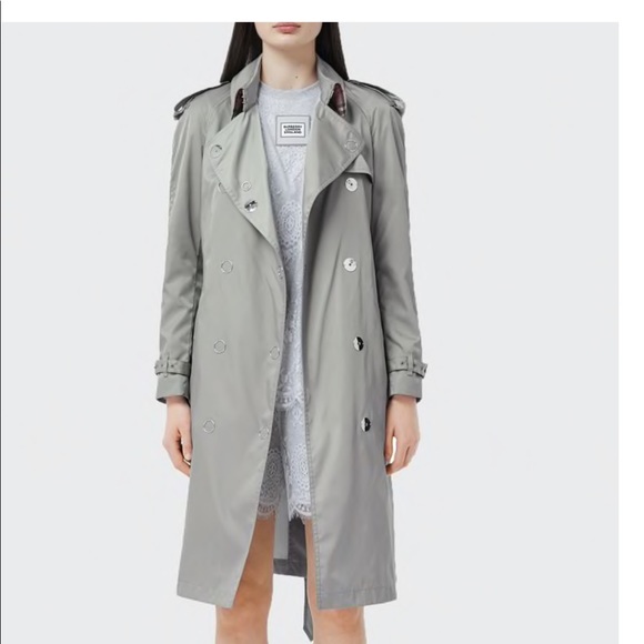 Burberry Oban Bridstow Nylon Trench Coat, Gray, Women's, 10